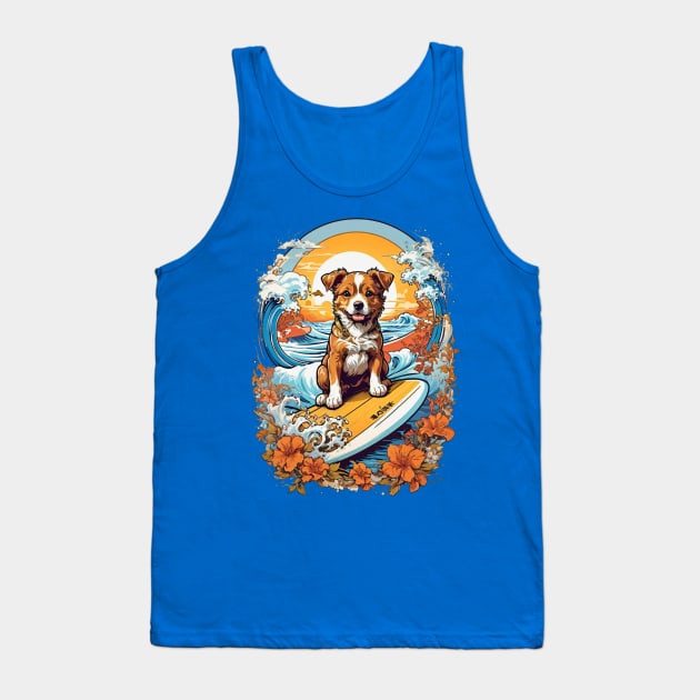 Cute Corgi puppy surfing at sunset retro vintage design Tank Top by Neon City Bazaar